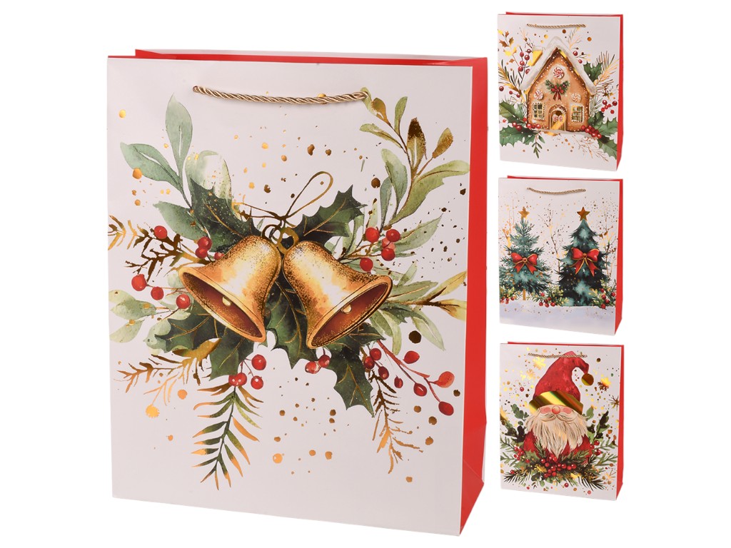 Пакет новогодний бумажный M "Merry Christmas" 26х32х10см, R34609-M