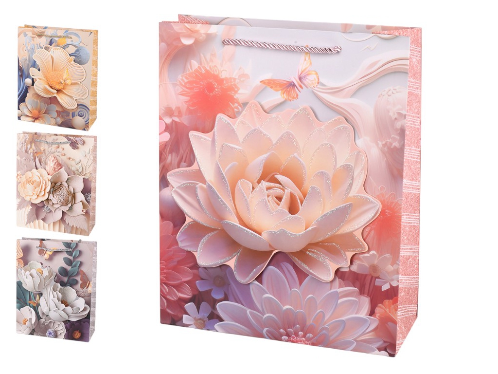 Пакет подарунковий паперовий L Flowers 3D 31х40х12см, R34729-L