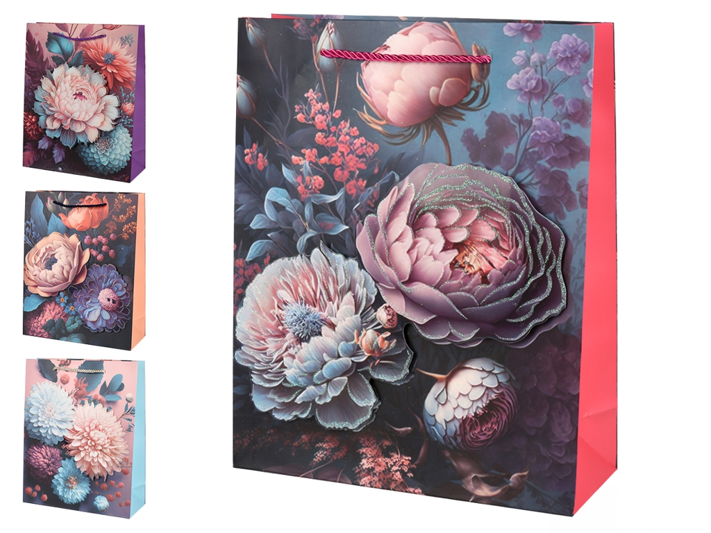 Пакет подарунковий паперовий M Flowers 3D 26х32х10см, мікс видів