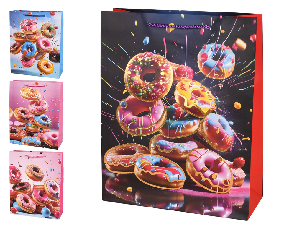 Пакет подарунковий паперовий Donuts, 18×23×10 см, мікс видів