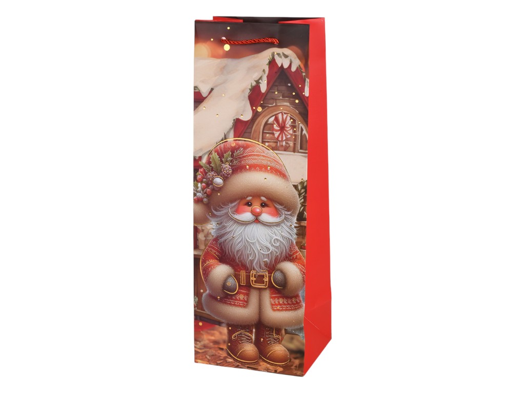 Пакет новорічний паперовий під пляшку Santa 12х10х35см, R34801