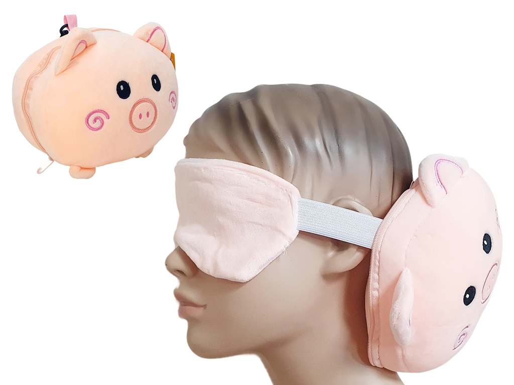 Подушка с маской дорожная под шею Piglet 25х7см