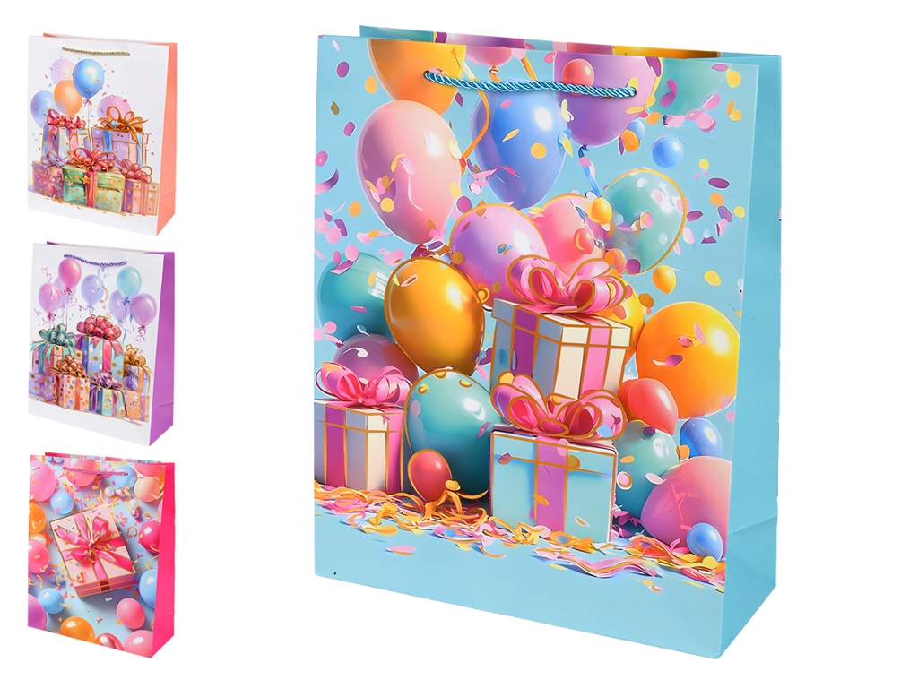 Пакет подарунковий паперовий Birthday party R40772-S, 18х23х10см, мікс видів