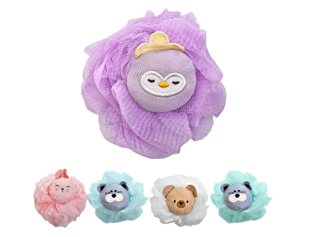 Мочалка-бант детская Animals 30 г, с игрушкой, 5 видов (цена за 1шт), R90469