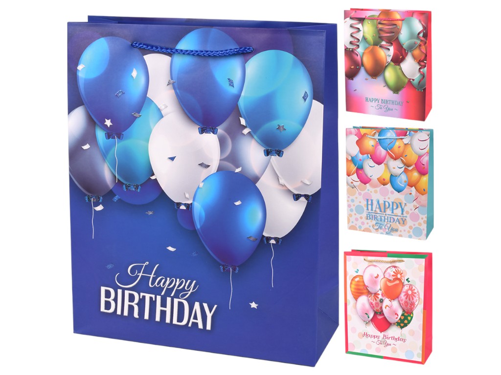 Пакет подарочный бумажный M "Happy Birthday" 26х32х10см, R95498-M
