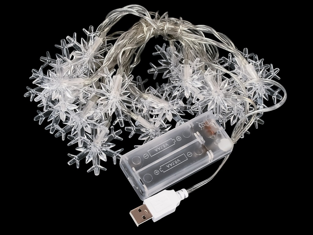 Гирлянда светодиодная Snowflakes 3м цветная 20led, 2AA+USB, R95869-C
