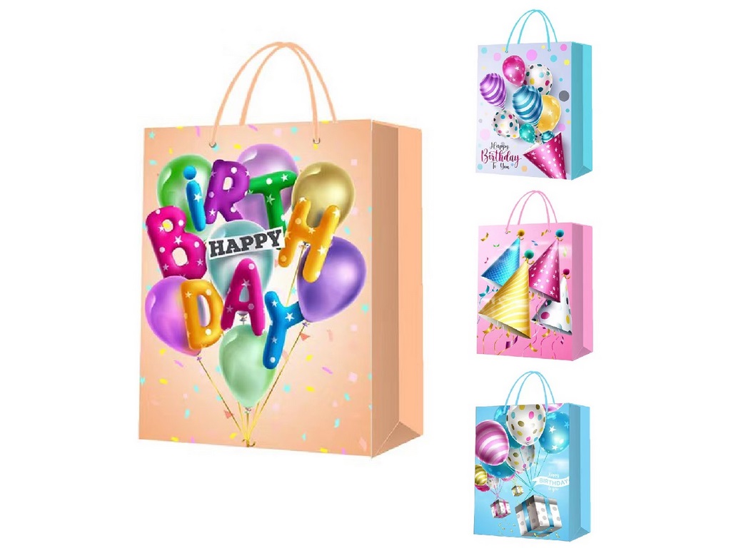 Пакет подарунковий паперовий L Happy birthday 3D, 31х41х12см
