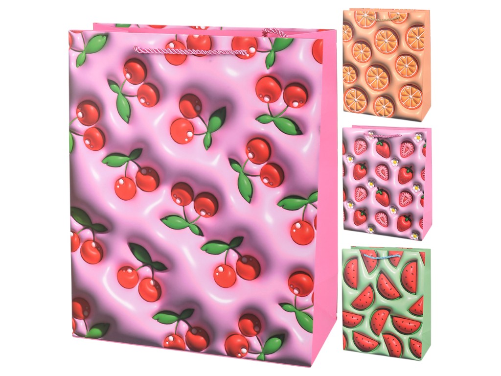 Пакет подарочный бумажный M "Fruits 3D" 26х32х12см, R96983-M