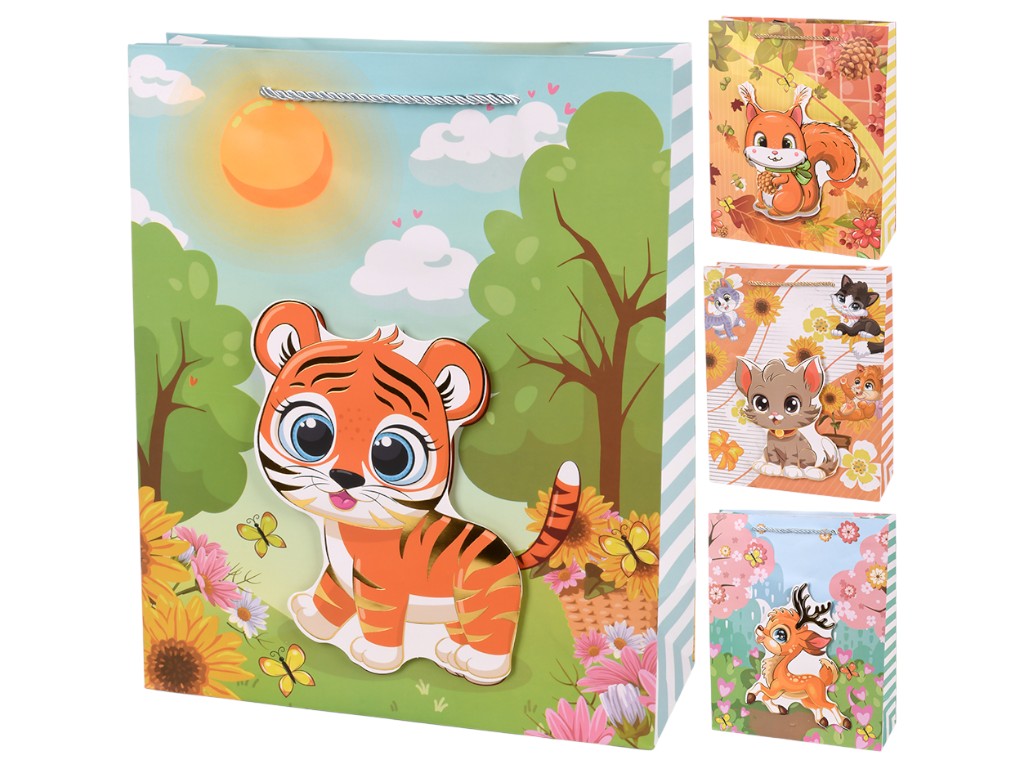 Пакет подарочный бумажный M "Animals 3D" 26х32х10см, R97044-M