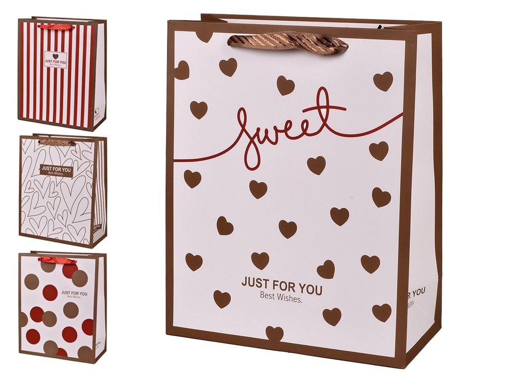 Пакет подарунковий паперовий M Just for You,  26×32×12 см, мікс видів