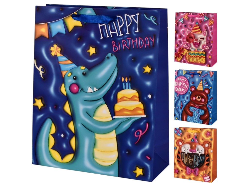 Пакет подарочный бумажный M "Happy birthday 3D" 26х32х10.5см, R98657-M