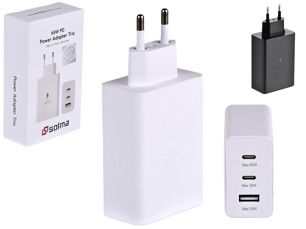 Зарядное устройство Trio USB-C 65W/USB-C 25W/USB-A 15W, SOLMA