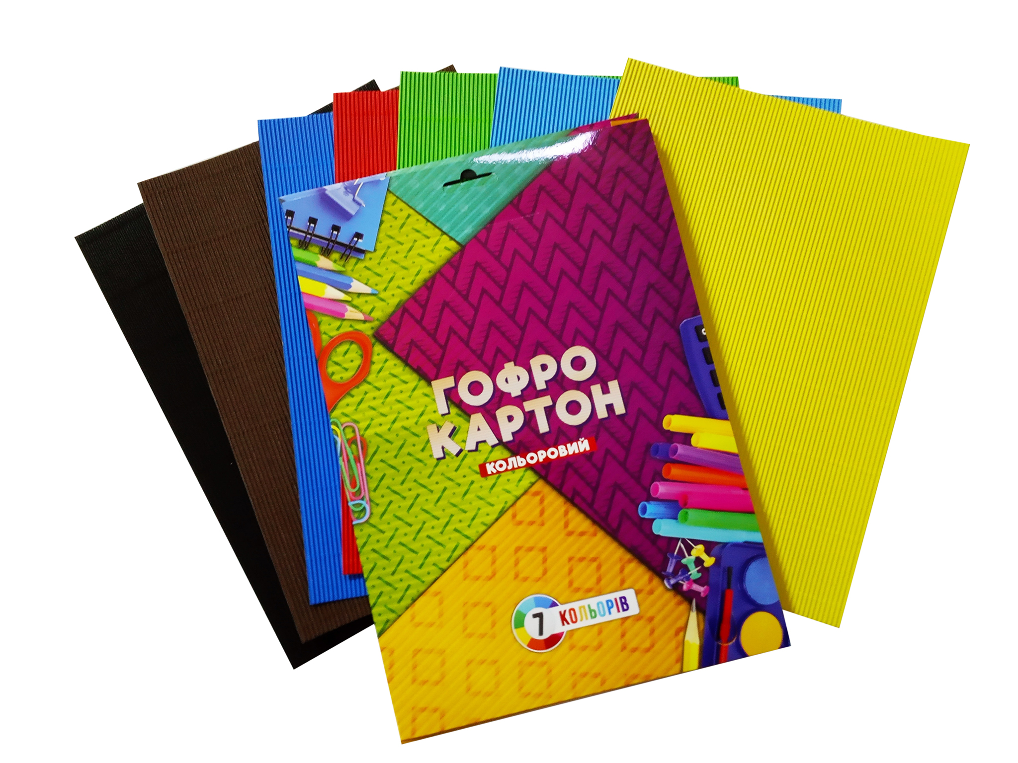 Набор цветного картона гофрированный А4. 7 листов. Тетрада ТЕ12062