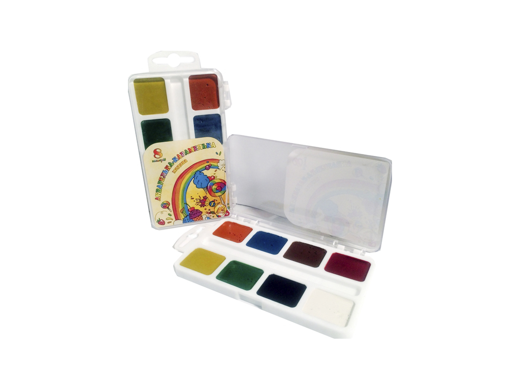 Краски акварельные медовые в пластиковой коробке 8 цветов. Тетрада ТЕ12159