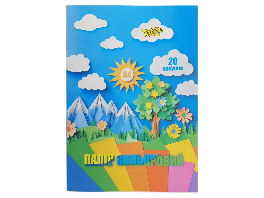 Папір кольоровий зі схемами орігамі, 20 аркушів, офсетний, 10 кольорів, формат А4, колір асорті