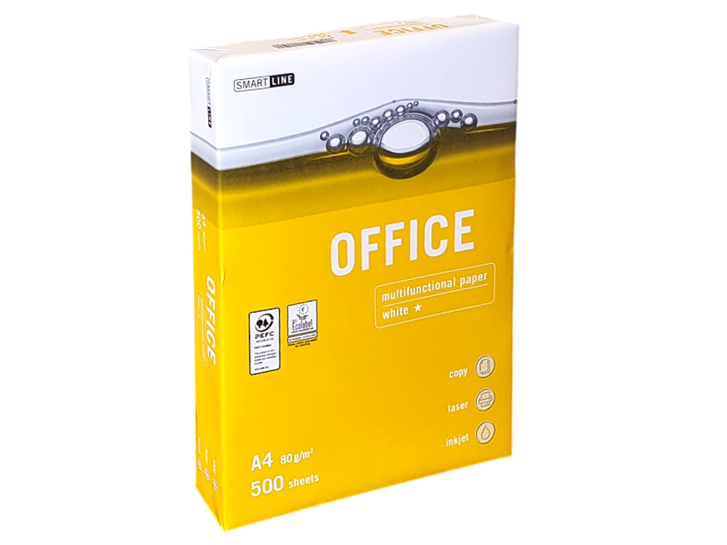 Папір офісний Smart Line Office для принтера А4. 500 аркушів. Щільність 80 грам.