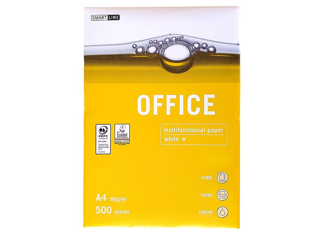 Папір офісний Smart Line Office для принтера А4. 500 аркушів. Щільність 80 грам.