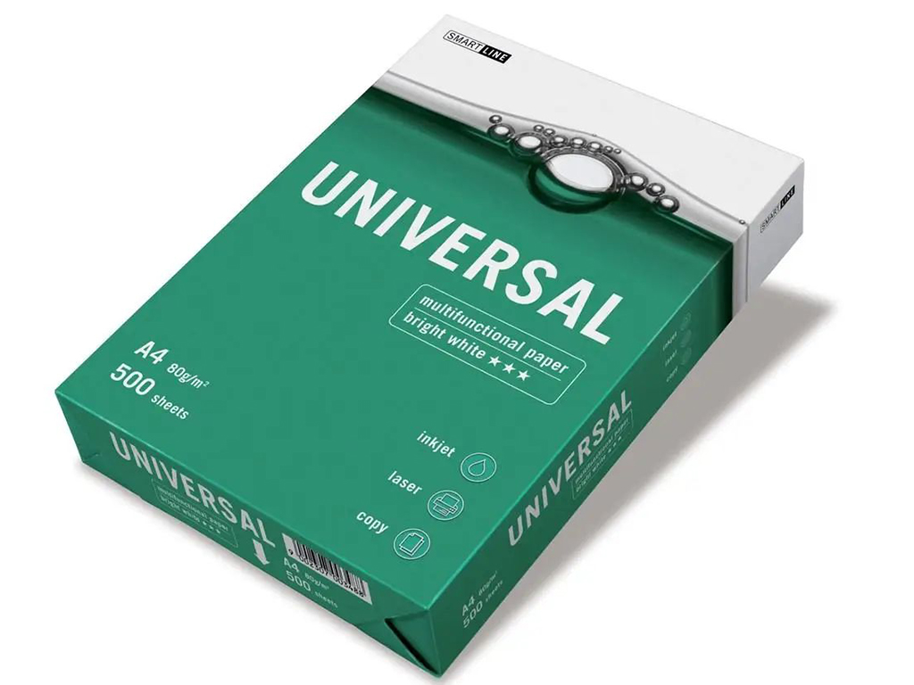 Папір офісний Smart Line Universal для принтера А4. 500 аркушів. Щільність 80 грам.