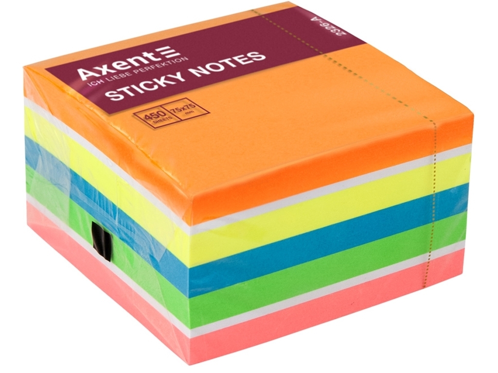 Блок паперу з клейким шаром асорті 7,5x7,5 см. 450 аркушів. Axent 2326-53-A