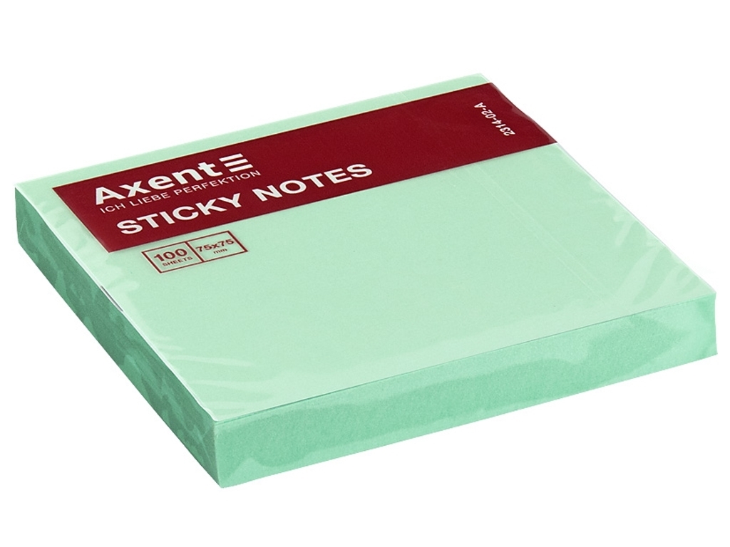 Блок паперу з клейким шаром зелений 7,5x7,5 см. 100 аркушів. Axent 2314-02-A