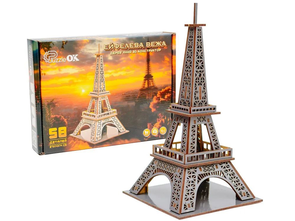 Деревянный 3D конструктор Эйфелева башня, PuzzleOK Puz-00925