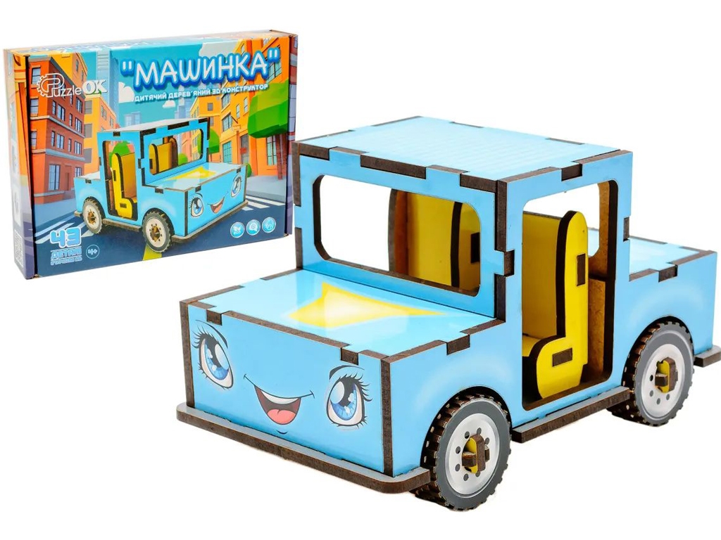 Детский деревянный 3D конструктор Машинка, PuzzleOK Puz-00930