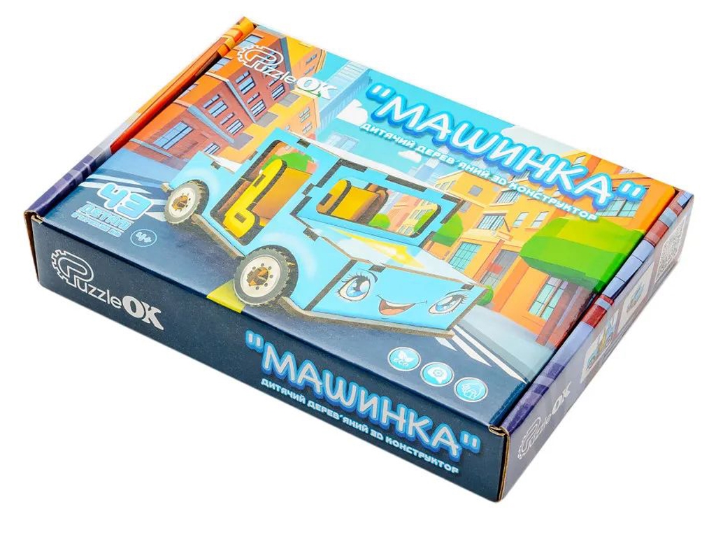 Детский деревянный 3D конструктор Машинка, PuzzleOK Puz-00930