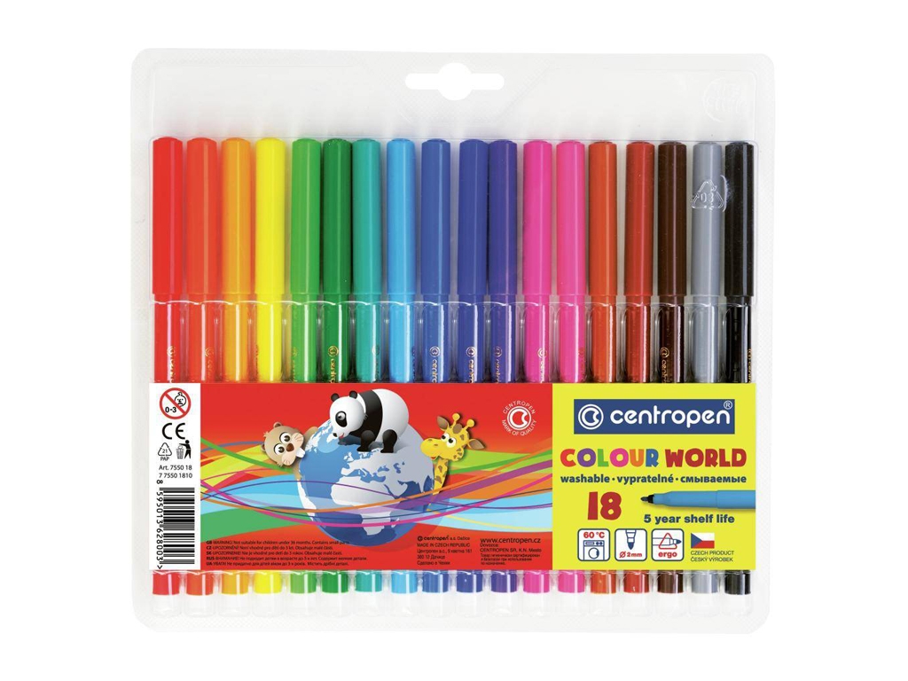 Фломастеры 18 цветов. Centropen 7550/18 ТП