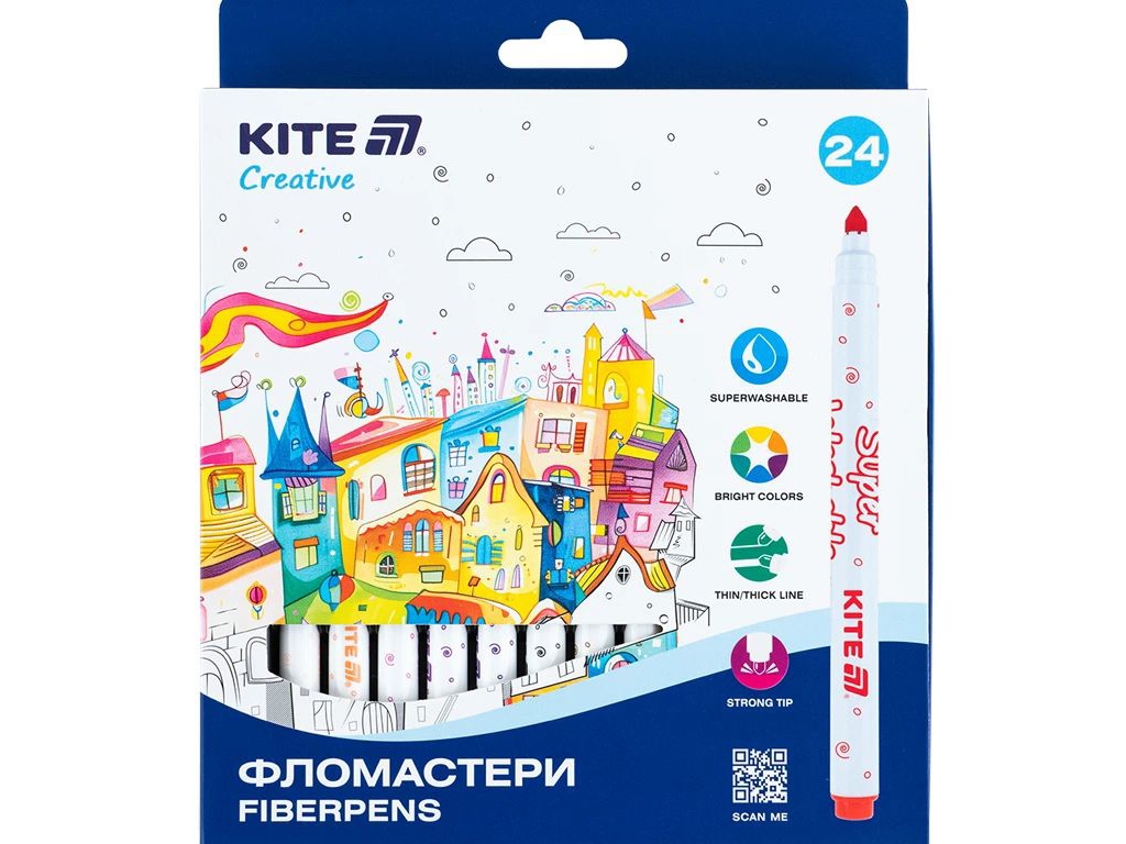 Фломастеры Creative Superwashable 24 цвета, Kite