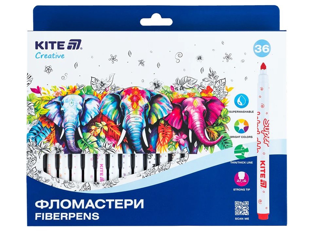 Фломастери Creative Superwashable 36 кольорів, Kite
