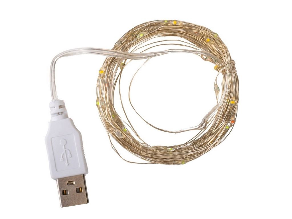 Гирлянда Роса 50LED желтая от USB 5м, 9133-009