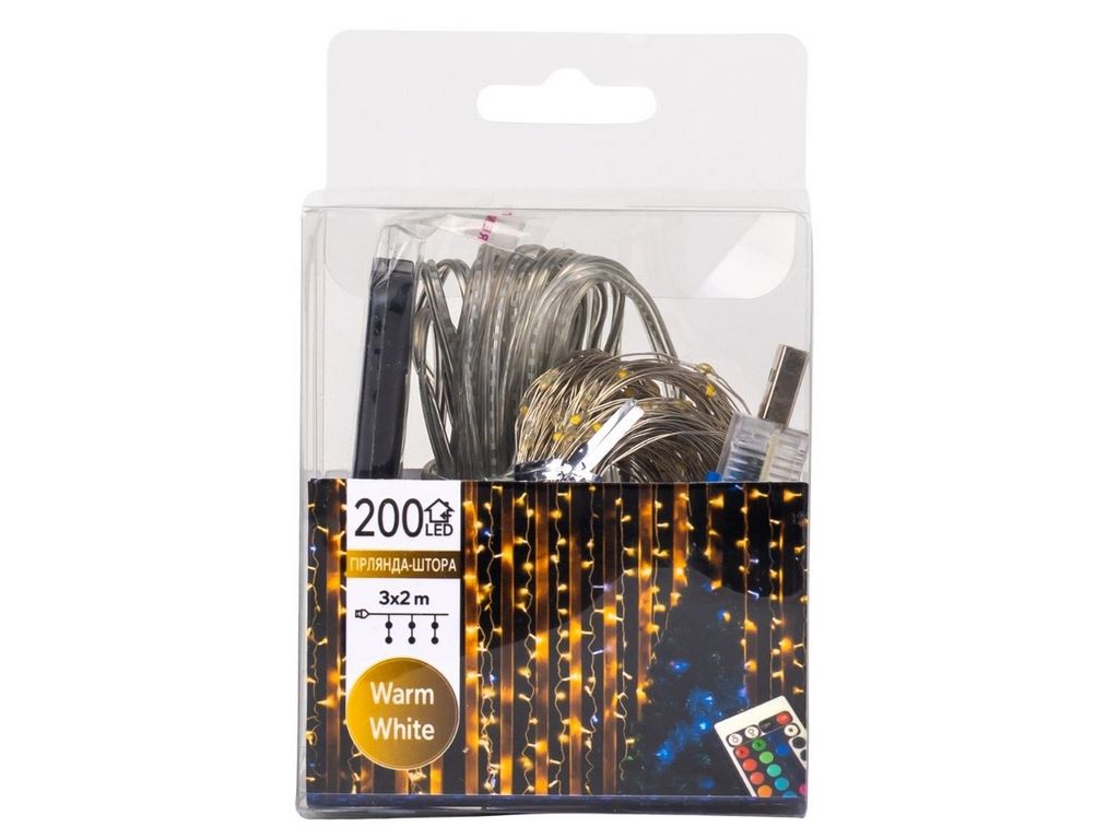 Гирлянда-штора 200LED желтая от USB 3х2м, 9133-022