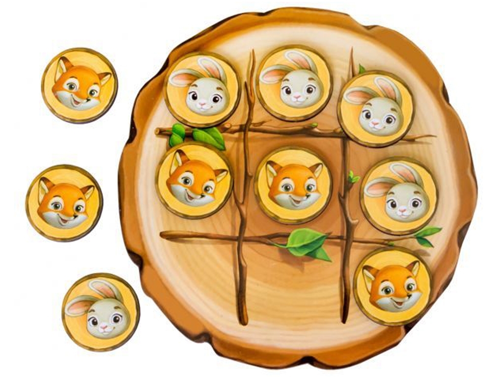 Настольная игра крестики-нолики Зайка и Лисичка, диаметр 15,5 см, Ubumblesbees