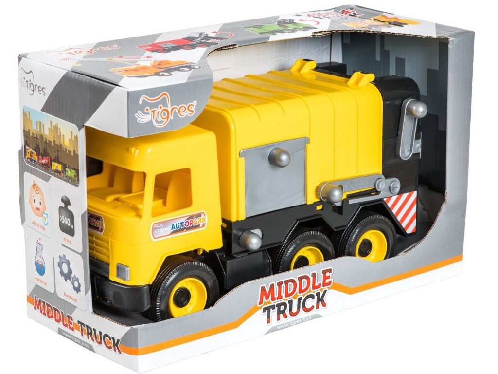 Машинка Tigres 39492 Middle Truck Сміттєвоз жовтий у коробці 44 см