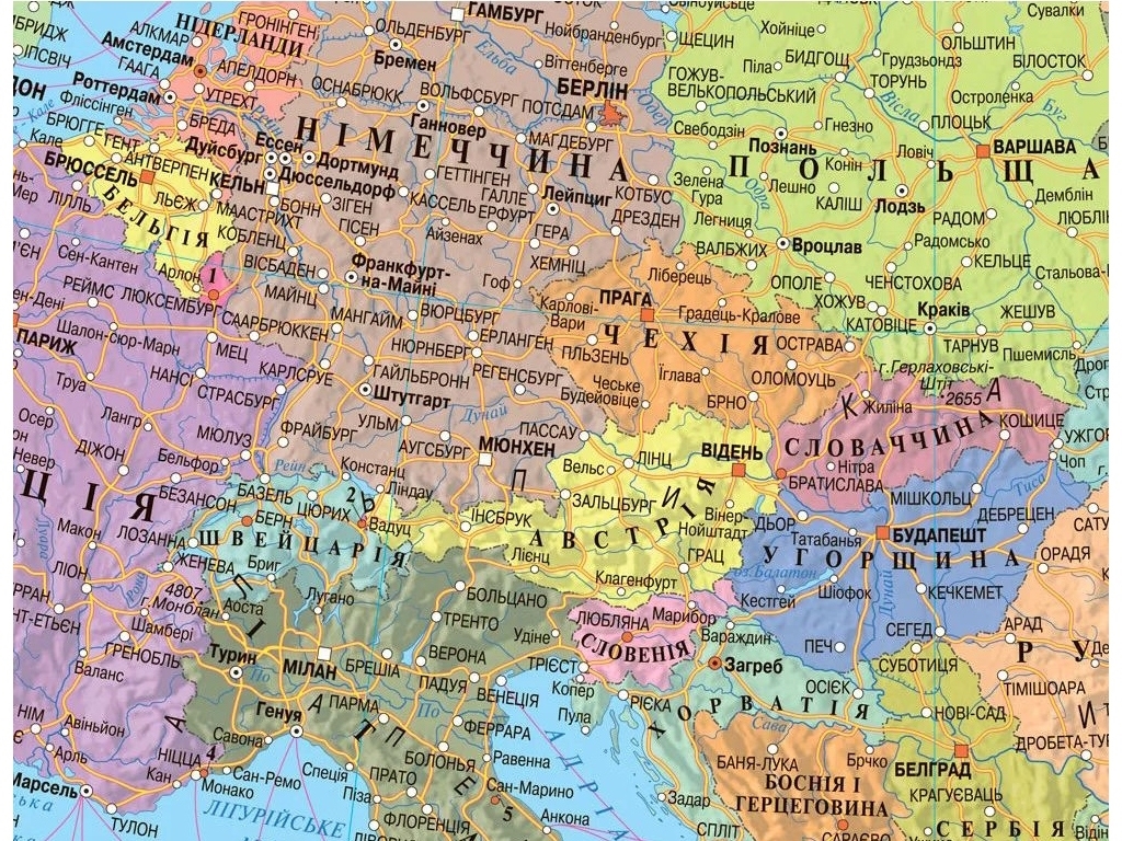 Карта Европы Политическая, 100х70 см, ламинированная бумага на планках