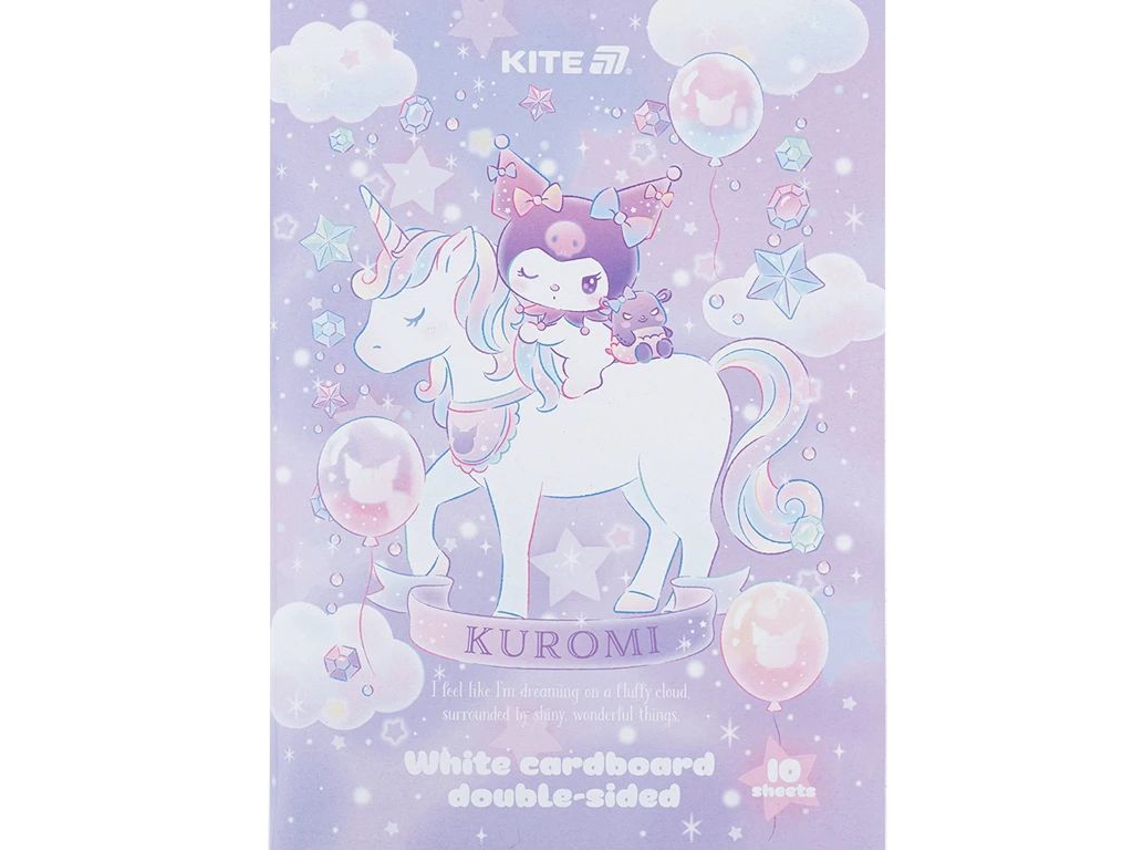 Картон білий двосторонній, А4, 10 аркушів, щільність 210 г/м², папка Kuromi
