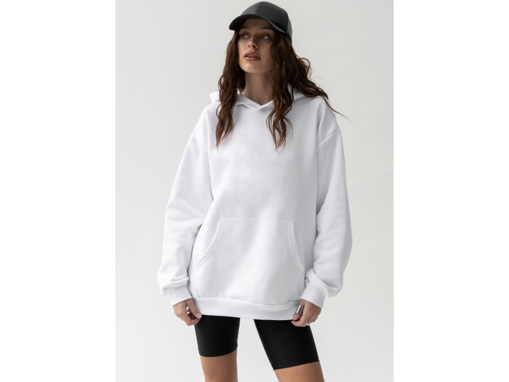 Худи oversized унисекс тринитка с начесом зима L/XL белый. GBI 13417