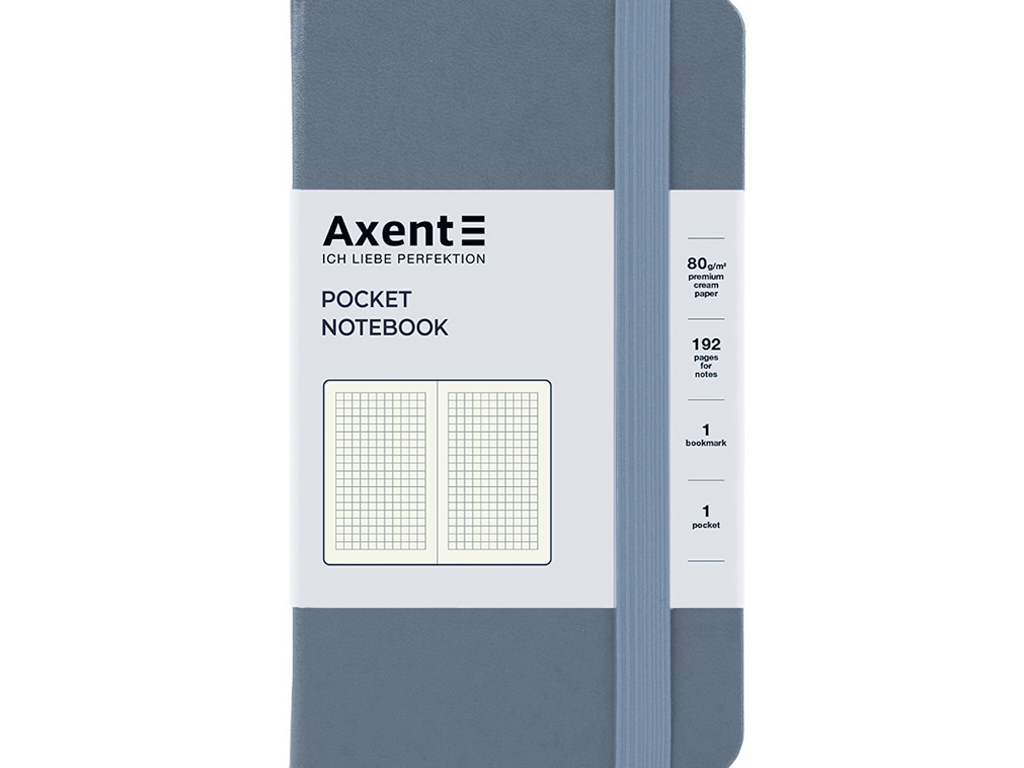 Записник Axent Partner А6, клітинка, 96 аркушів, сіра обкладинка, Axent
