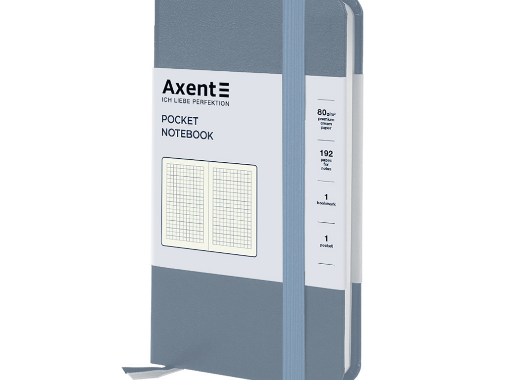 Записник Axent Partner А6, клітинка, 96 аркушів, сіра обкладинка, Axent