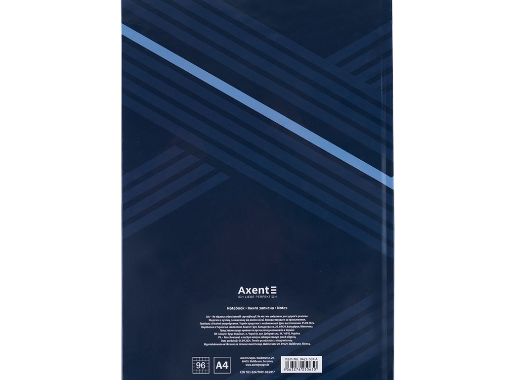 Книга записная в клетку синяя Lines А4. 96 листов. Axent 8422-581-A