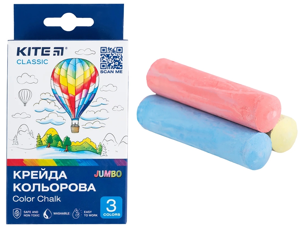 Мел цветной Jumbo Classic 3 цвета. Kite K-077