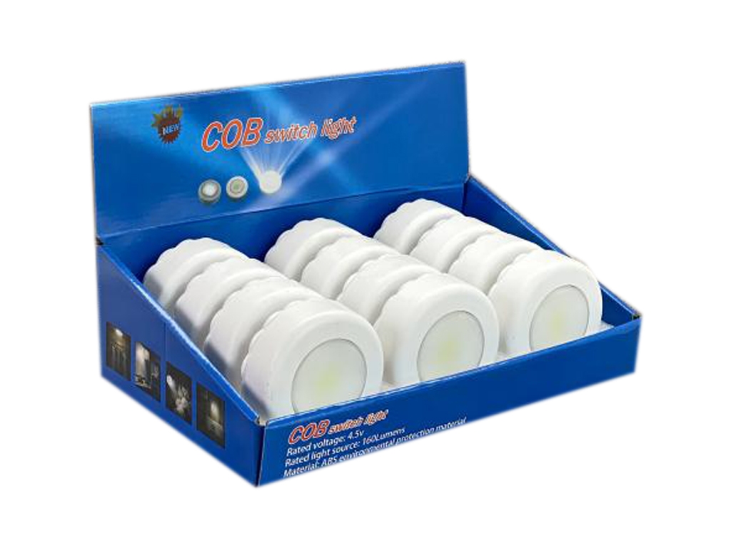 Фонарик светодиодный настенный 12COB 8,5х2,6см (без батареек 3шт,ААА), WEP10127-31