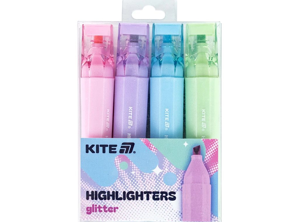 Маркер Highlighter Creative Glitter, Набір 4-х кольорів, Kite