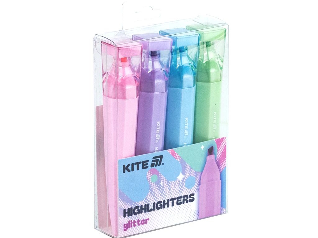 Маркер Highlighter Creative Glitter, Набір 4-х кольорів, Kite