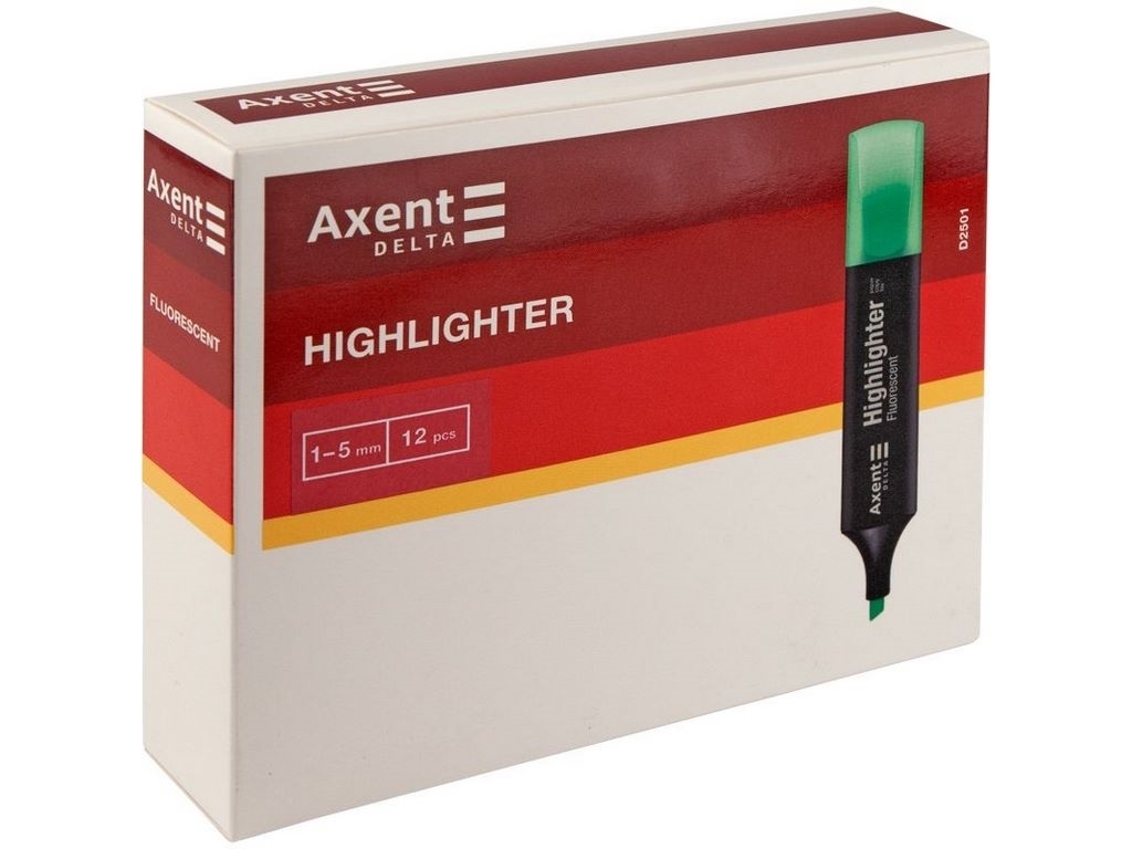 Маркер текстовый Axent Delta Highlighter D2501-12, 1–5 мм, клиновидный, оранжевый, Axent