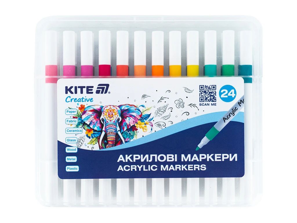 Маркеры акриловые Creative 24 цвета, Kite