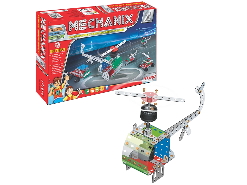 Конструктор металевий вертоліт Mechanix №2, 170 деталей, 15 моделей, ZEPHYR