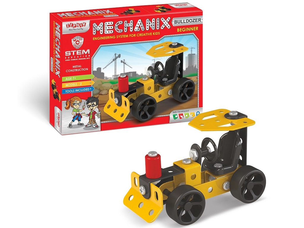 Металевий конструктор MECHANIX. Бульдозер. 2 моделі + інструменти. ZEPHYR 01059