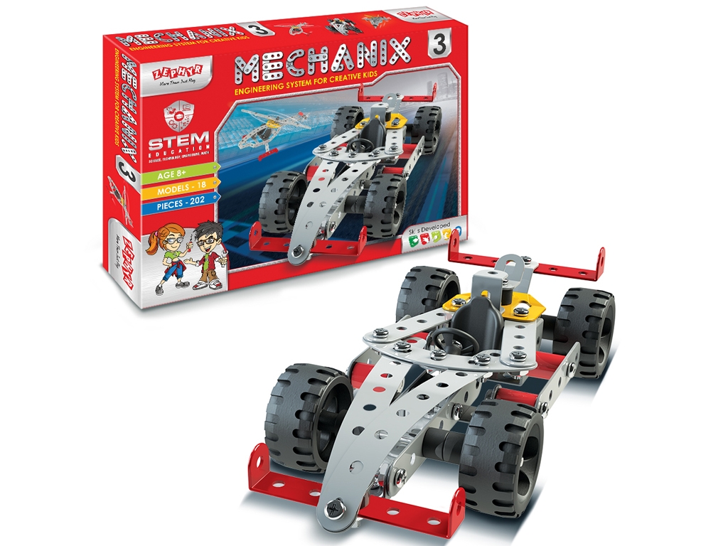 Конструктор металевий машинка Mechanix №3, 202 деталі, 18 моделей, ZEPHYR
