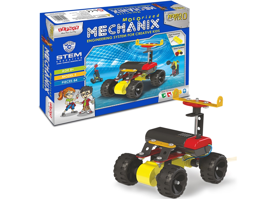 Конструктор металевий з мотором ROBOTIX №0 машина, 84 елементи, 5 моделей, ZEPHYR